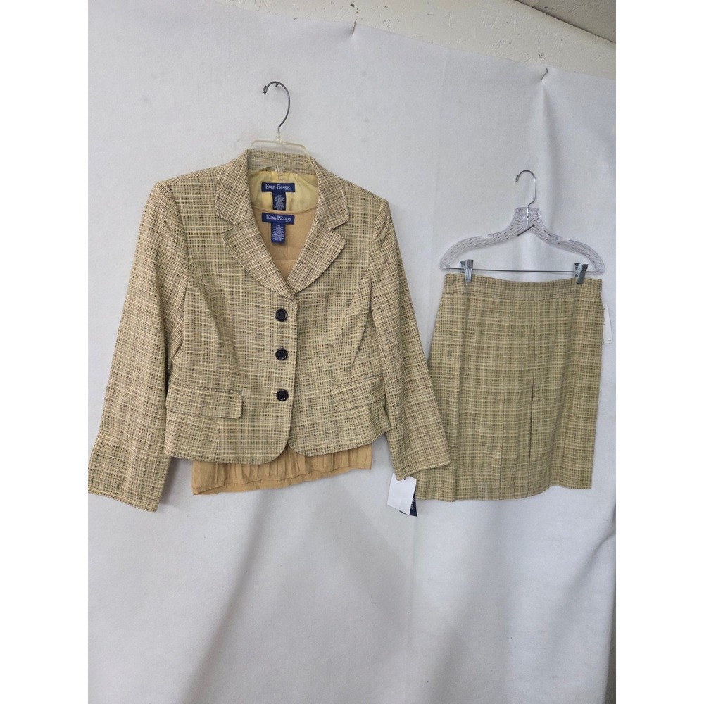 Evan-Picone Petite 3Piece Skirt Suit Set Wicker Tan Black Blazer Skirt Shell 12P